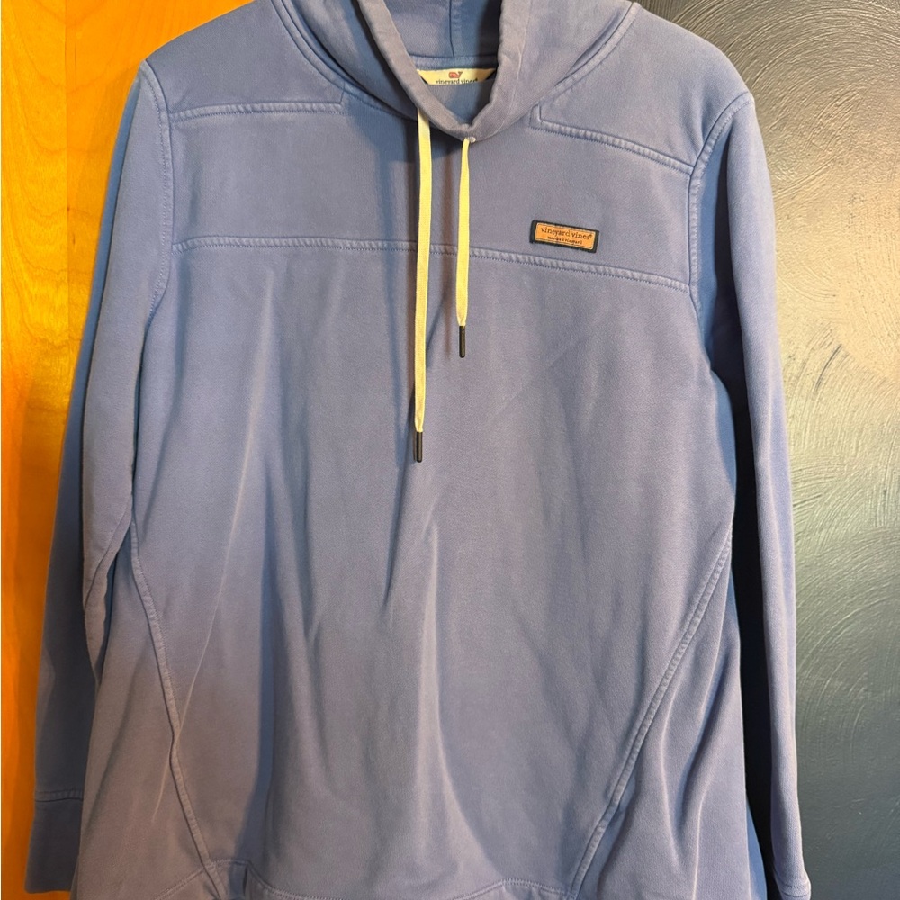 Vineyard Vines Light Blue Pullover Hoodie with Cream Drawstrings